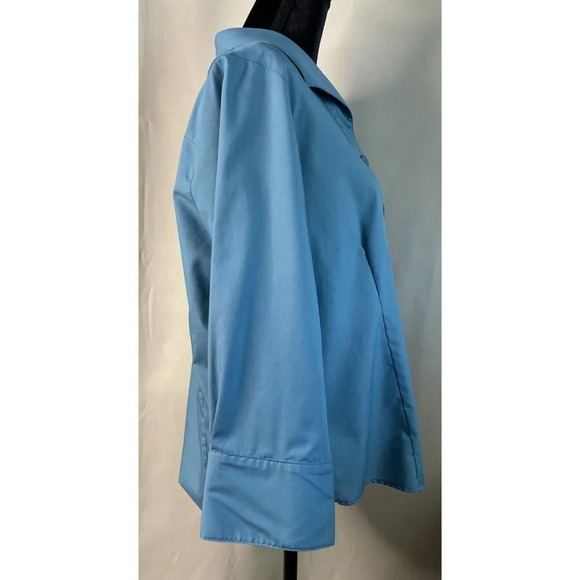 Foxcroft Bluish Green Blouse Long Sleeve Button Down Wrinkle Free Fitted Fit 16P - Picture 3 of 9